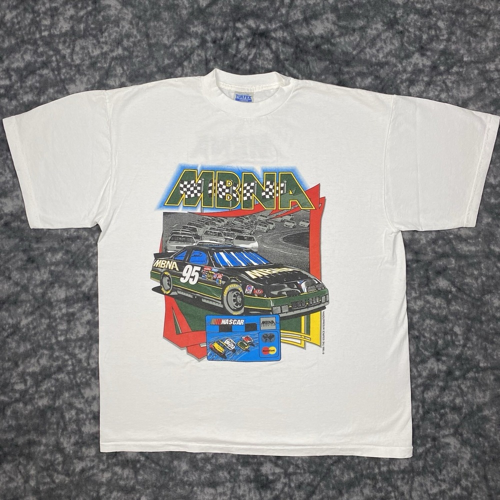 Vintage 1995 NASCAR MBNA Winston Cup Racing T-Shirt Mens XL Tultex White 90s